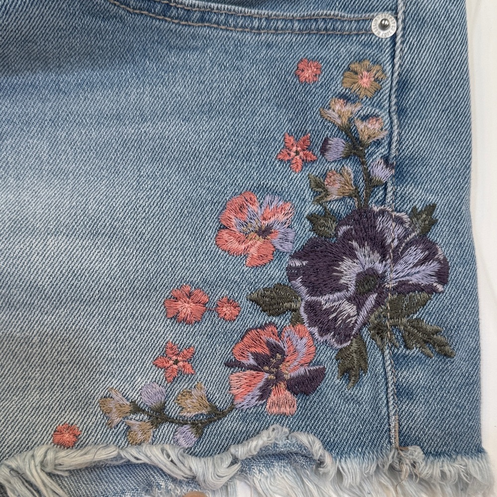 Mossimo Supply Co. Light Blue Denim Shorts with Floral Embroidery - Picture 3 of 4